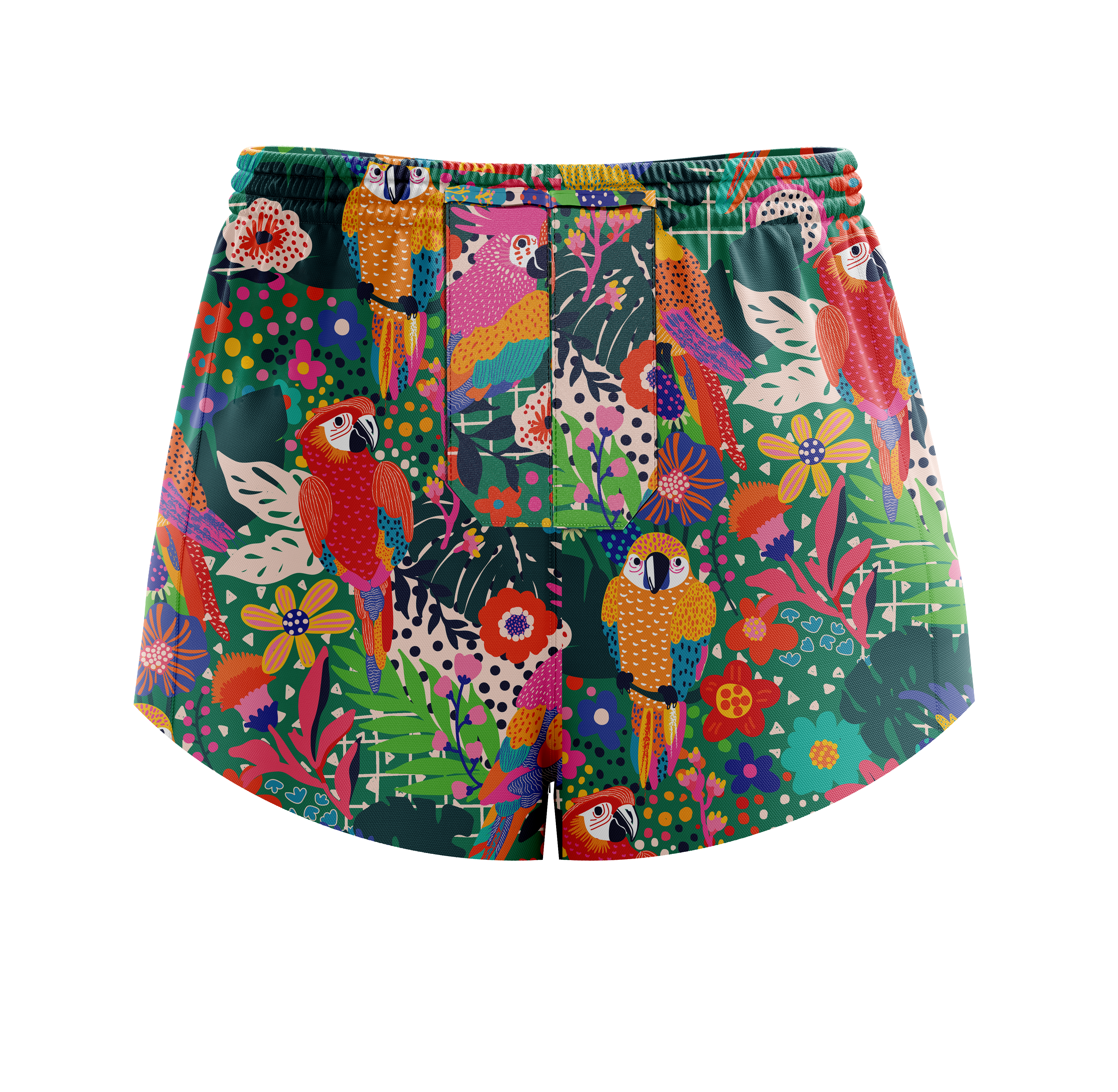 "Jungle jives'' racer shorts