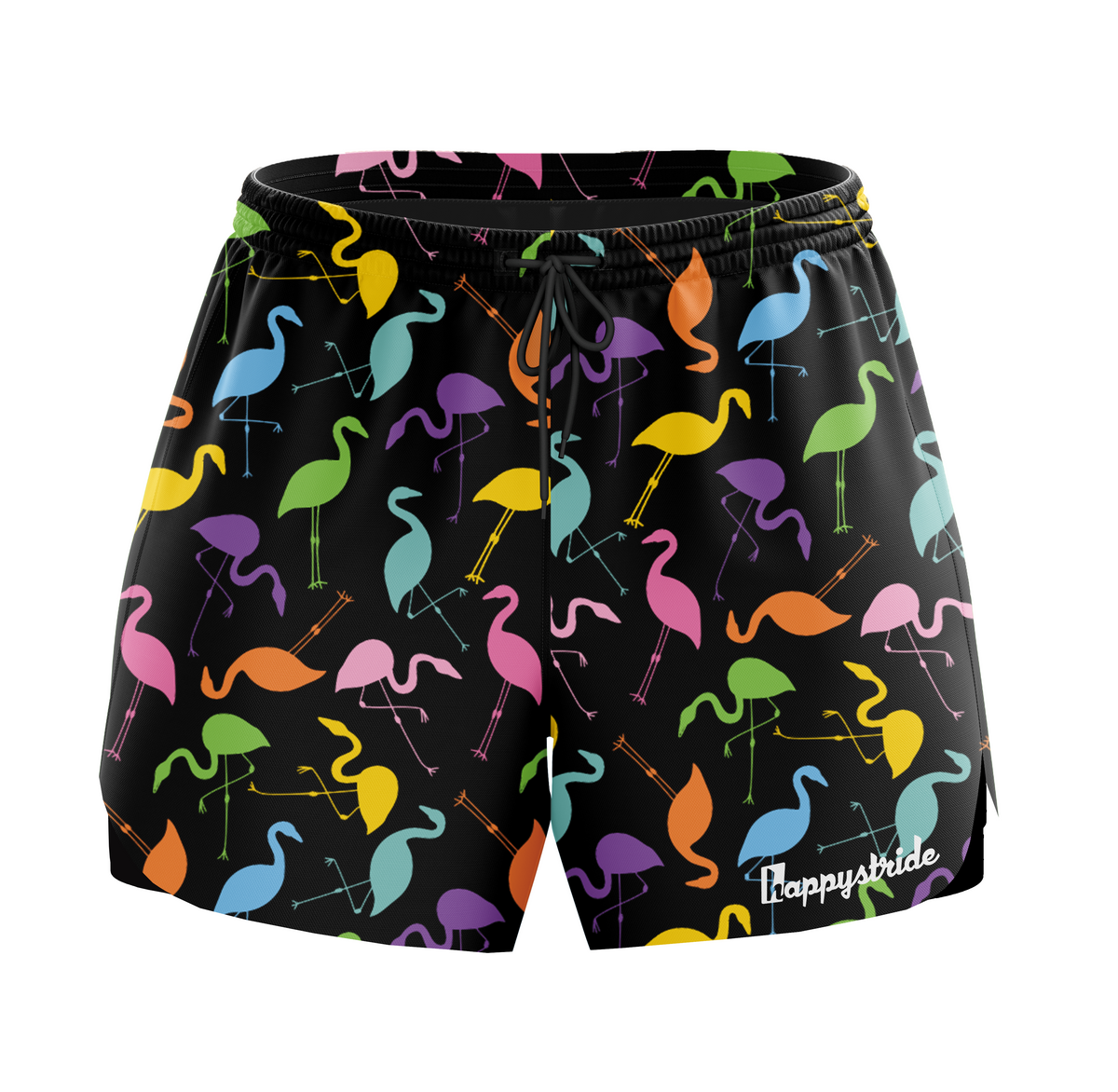 Leg day black cool colourful fun flamingo unisex 2 in 1 running fitness shorts Happystride