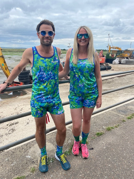''Neo geometric'' racer shorts