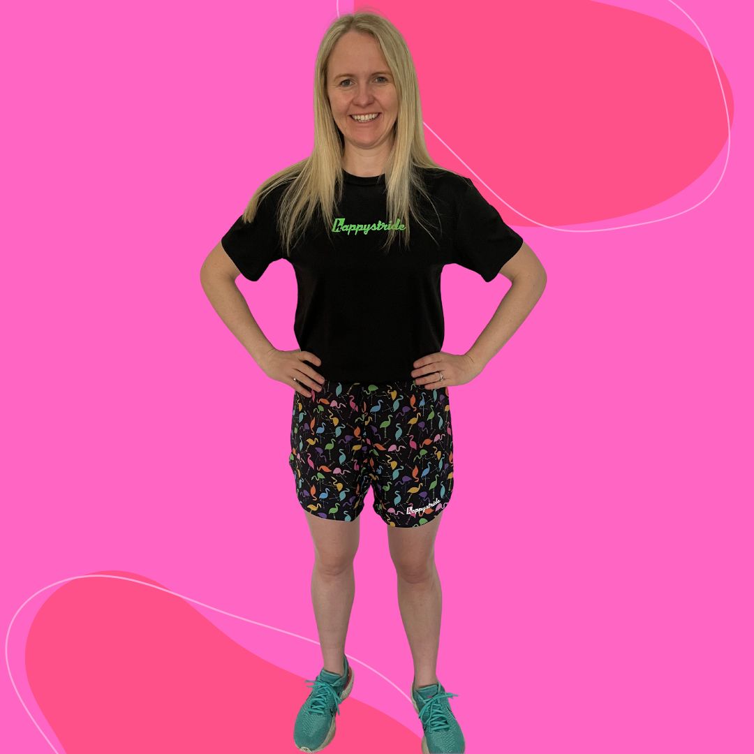 Leg day black cool colourful fun flamingo unisex 2 in 1 running fitness shorts Happystride