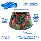 "Jungle jives'' racer shorts