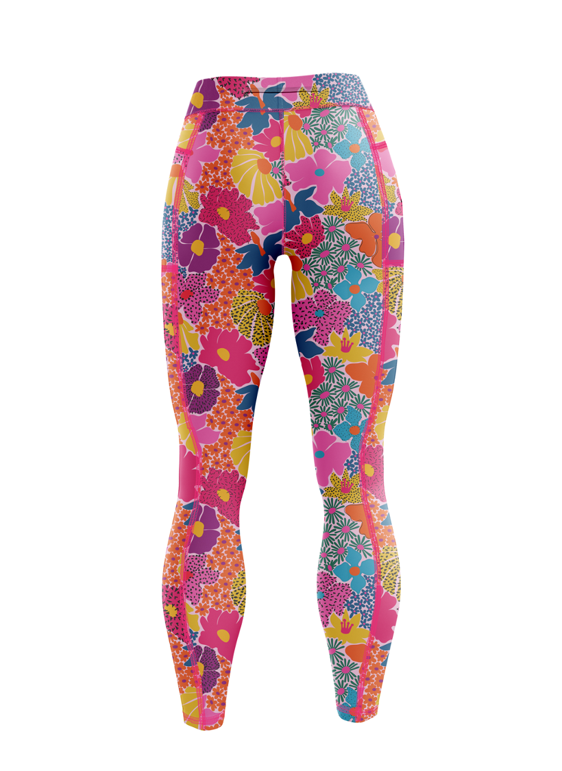 Yellow Floral Leggings, Flowers Printed Leggings, Activewear