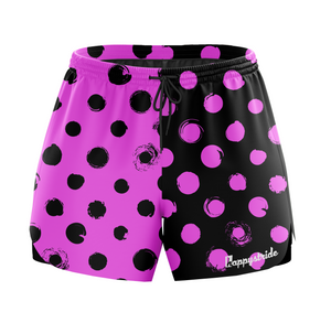 What a feeling black cool colourful fun pink polka dot unisex 2 in 1 running fitness shorts Happystride