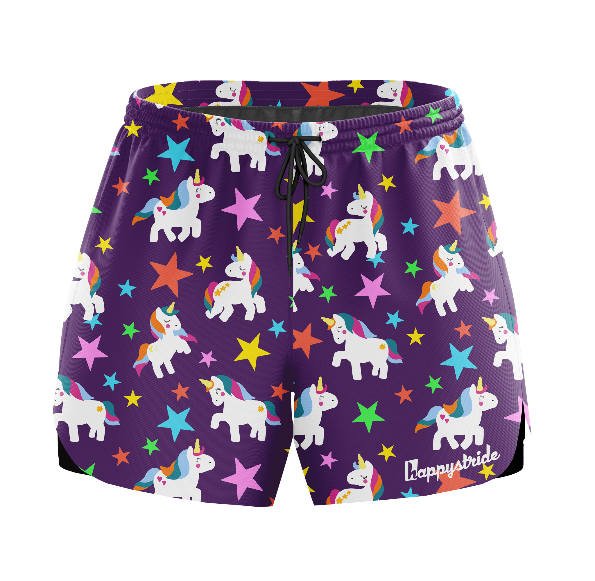 Lucky charms cool colourful fun purple unicorn unisex 2 in 1 running fitness shorts Happystride