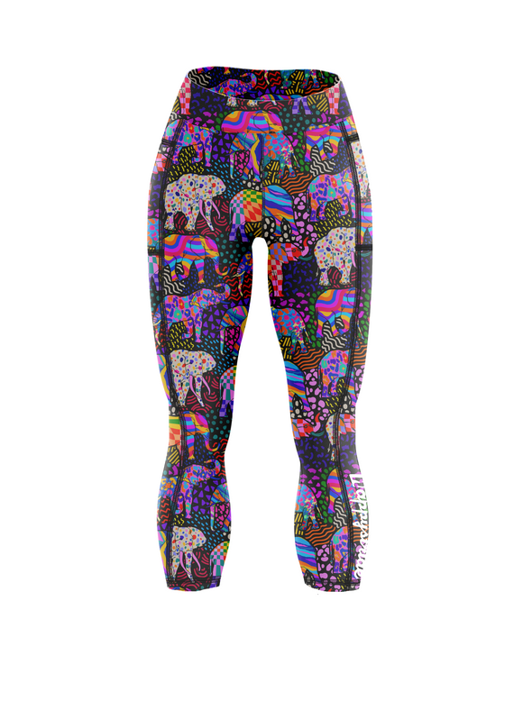 Pack your trunks capri elephant cool colourful purple fun bright running fitness leggings Happystride