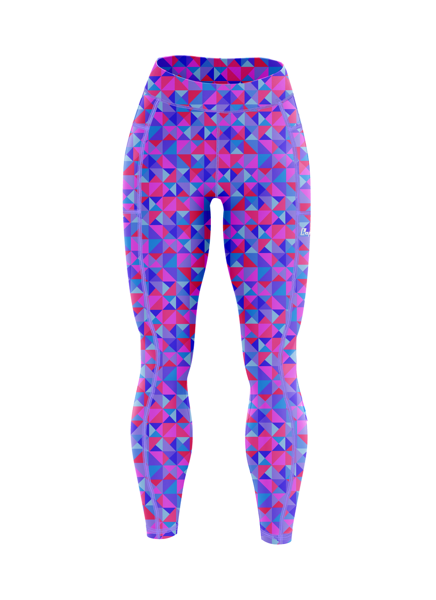 ''Hexy geomexy'' cool colourful pink purple running & fitness leggings ...
