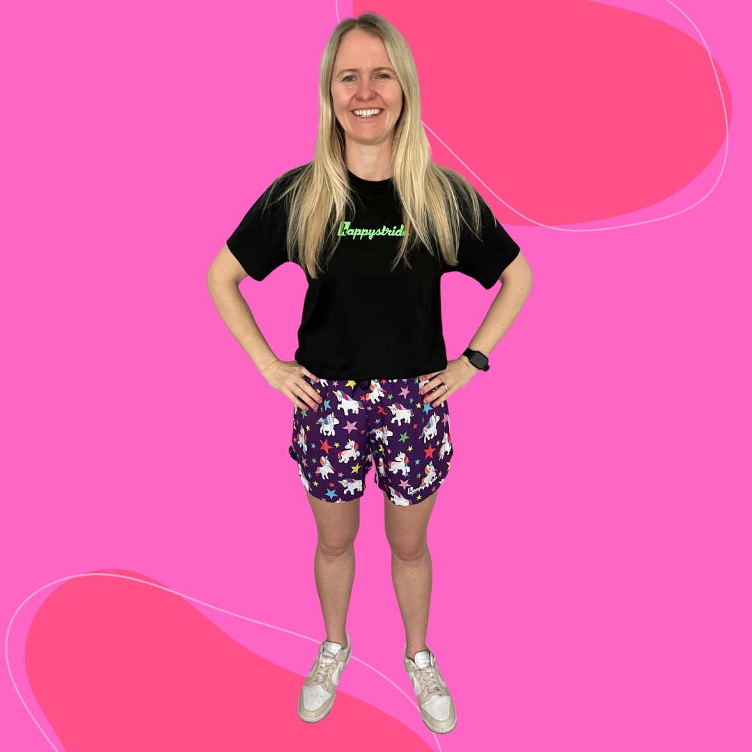 Lucky charms cool colourful fun purple unicorn unisex 2 in 1 running fitness shorts Happystride