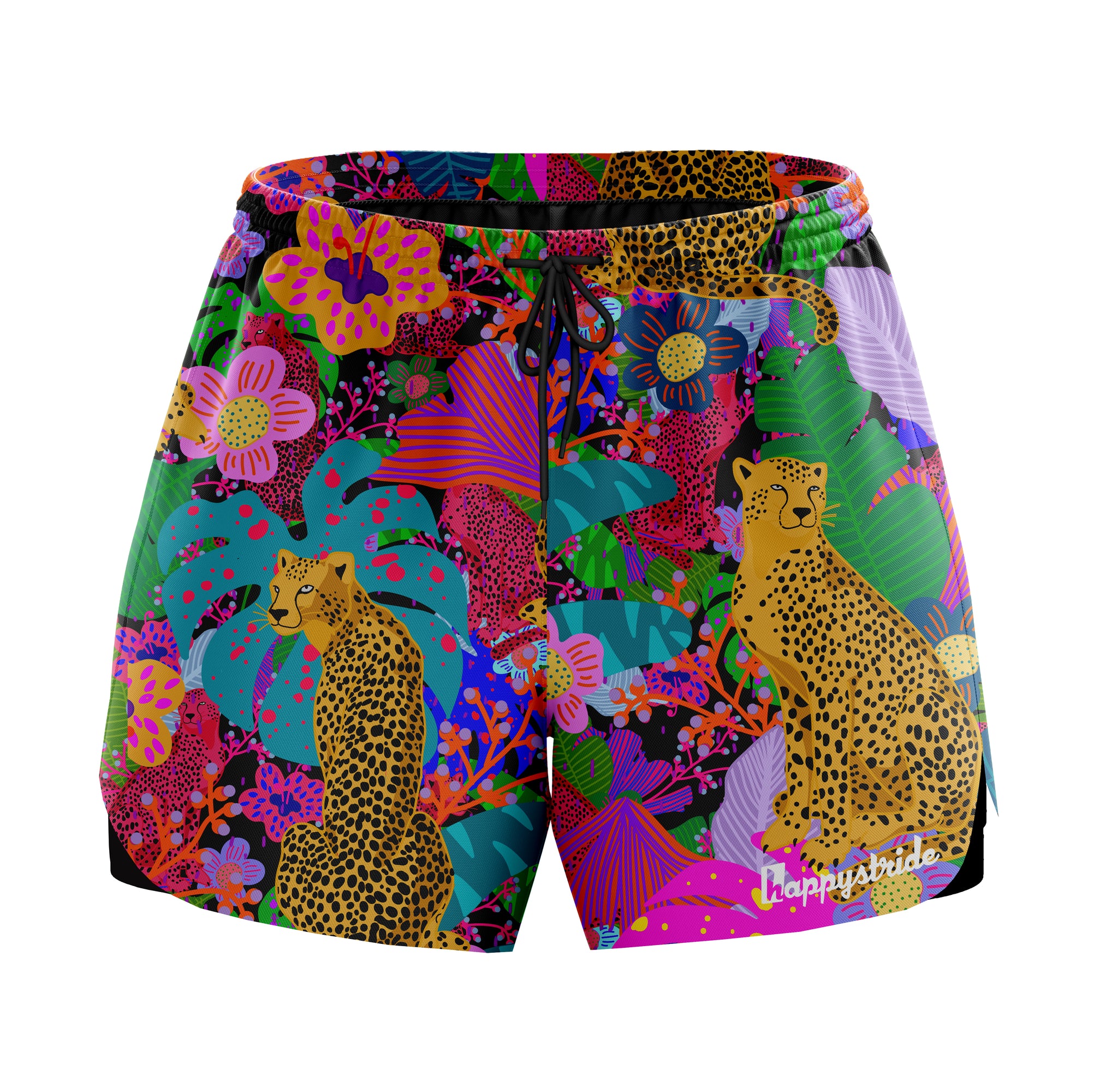 Cheetah s always win black cool colourful fun unisex 2 in 1 running fitness shorts Happystride